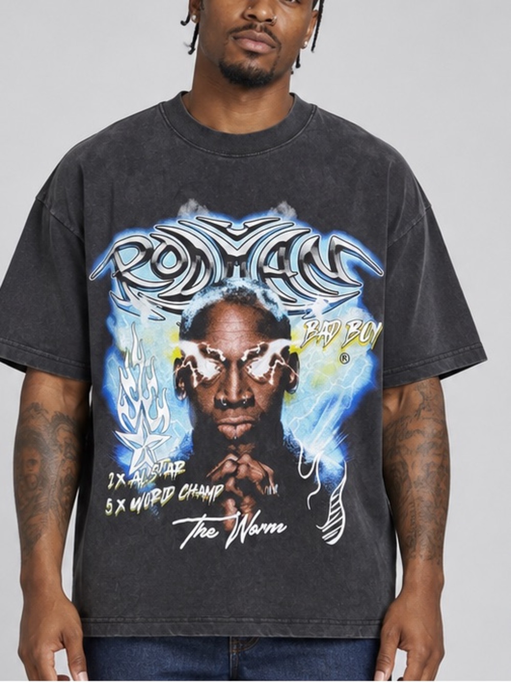 Dennis Rodman Black Short Sleeve Graphic Tee with Bold Front Print size M